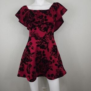 Hello Miss Pink Off Shoulder Velvet Floral Print Dress Size S